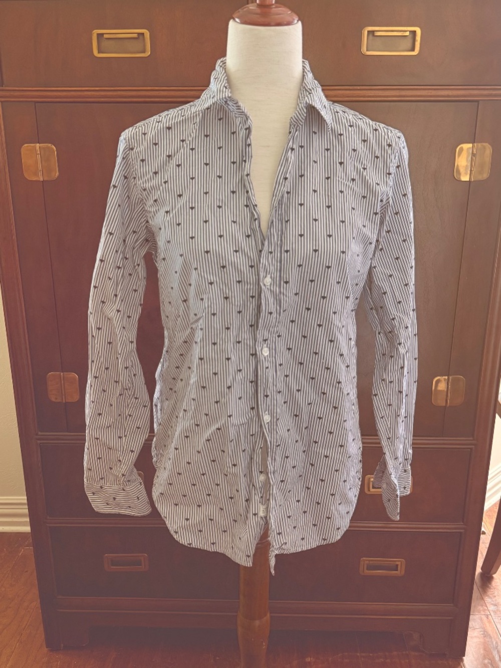 Frank & Eileen Frank Navy Hearts Striped Button Down M - Picture 5 of 11